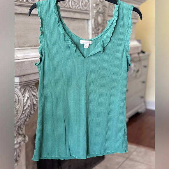 Wonderly Women’s Tank Size Large Ruffle Sleeve Green - Picture 1 of 6